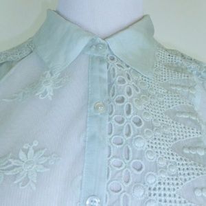 JOHNNY WAS 4 LOVE & LIBERTY blue button up Shirt Rozlynn embroidered lace S NWT